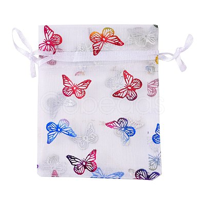 Rectangle Printed Organza Drawstring Bags CON-PW0001-057A-1
