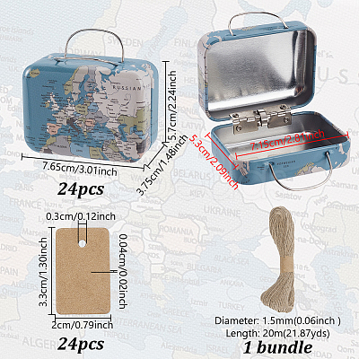 24Pcs Map Printed Tinplate Gift Storage Boxes with Handles CON-GA0001-31-1