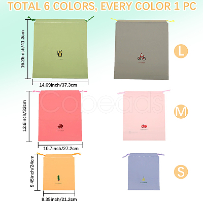 6Pcs 3 Sizes 2 Colors Polyethylene Waterproof Drawstring Storage Bags ABAG-CN0001-47-1