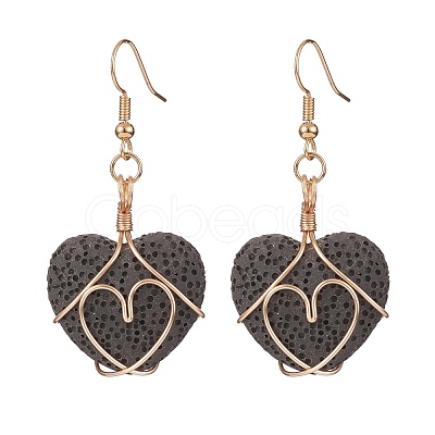 Heart Natural Lava Rock Dangle Earrings for Women EJEW-JE04973-1