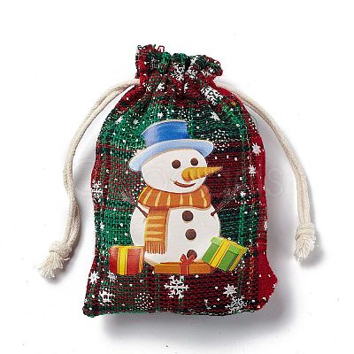 Christmas Theme Rectangle Jute Bags with Jute Cord ABAG-E006-01D-1