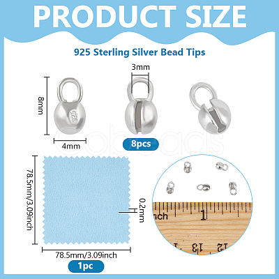 925 Sterling Silver Bead Tips with Suede Fabric Square Silver Polishing Cloth FIND-BC0013-10C-1