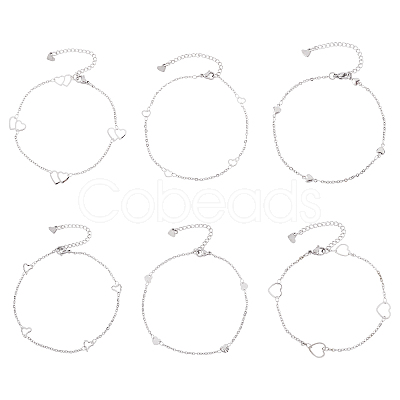 6Pcs 6 Styles 304 Stainless Steel Cable Chain Anklets AJEW-UN0001-12-1