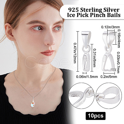 10Pcs 925 Sterling Silver Ice Pick Pinch Bails STER-BBC0001-29A-1