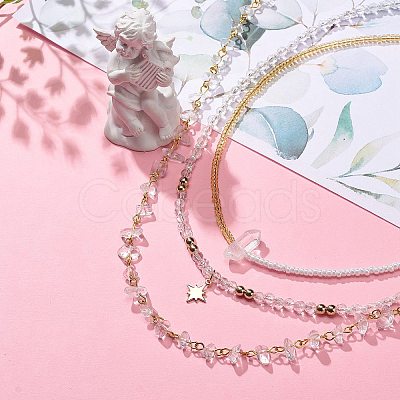 3Pcs 3 Style Brass Star Charm Necklaces Set NJEW-JN04017-1