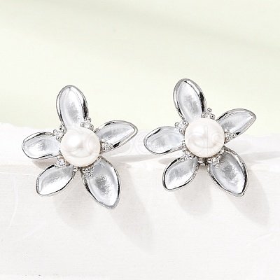 Brass Micro Pave Cubic Zirconia Enamel Stud Earrings CU-CBABA66-12C-P-1
