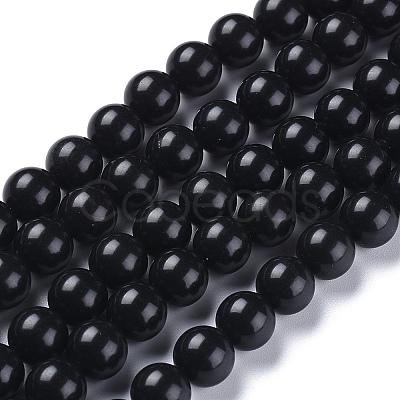 Synthetic Black Stone(Glass) Beads Strands X-G-I288-A02-8mm-1-1