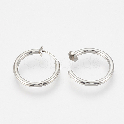 Tarnish Resistant 201 Stainless Steel Retractable Clip-on Hoop Earrings STAS-S100-05-1