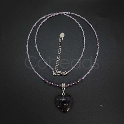 Natural Gemstone Heart Pendant Colorful Glass Seed Beads Beaded Necklaces for Women VA8487-1-1