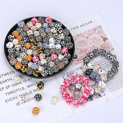 Colorful Pattern Printed Silicone Focal Beads SI-JX0022A-12-1