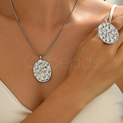 304 Stainless Steel Pendant Necklaces & Rings Sets WG5D3B4-01-1