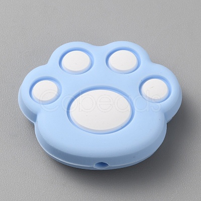 Cat Paw Print Food Grade Eco-Friendly Silicone Focal Beads SIL-WH0012-040D-1
