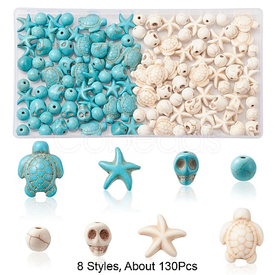130Pcs 8 Styles Dyed Synthetic Turquoise Beads G-FS0005-69-1