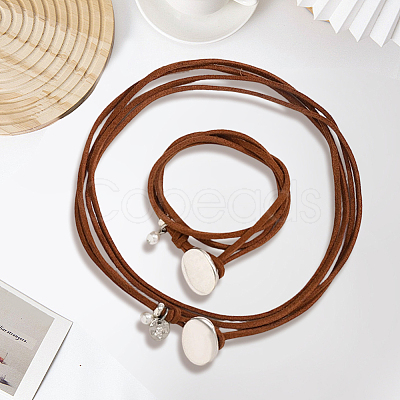 2Pcs 2 Styles Alloy Rectangle PU Leather Layered Cord Choker Necklaces for Women NJEW-CL0001-34A-1