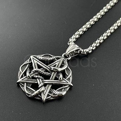304 Stainless Steel Punk Skull Pentagram Pendant Necklaces for Men's Jewelry WZ8704-1