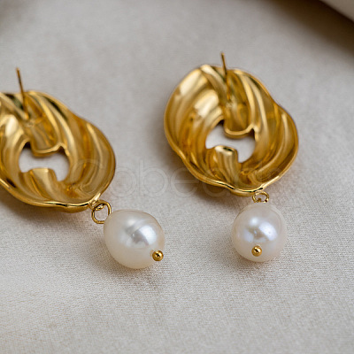 304 Stainless Steel Freshwater Pearl Dangle Stud Earrings for Women EE7584-1