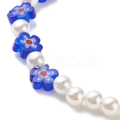 Plastic Imitation Pearl & Millefiori Glass Beaded Finger Ring Bracelet Necklace SJEW-JS01239-1