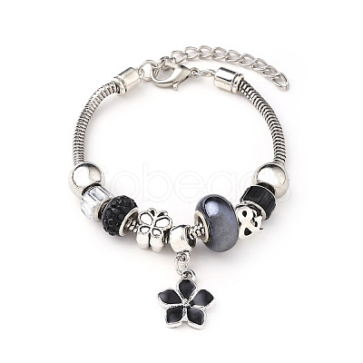 European Style Zinc Alloy Enamel & 201 Stainless Steel & Plastic & Rhinestone Charm Bracelets FS-WG22A2C-02-1