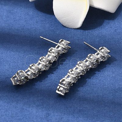 Flat Round Brass Micro Pave Clear Cubic Zirconia Stud Earrings EJEW-H180-12P-1