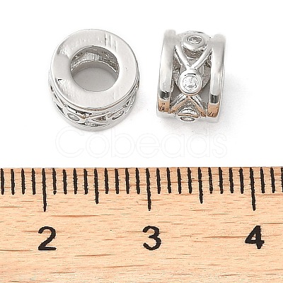 Rack Plating Brass Cubic Zirconia Hollow Column European Beads KK-Z033-25P-1