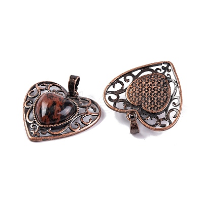 Natural Mahogany Obsidian Peach Love Heart Pendants G-G158-01-07-1