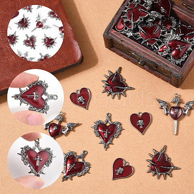 24Pcs 4 Styles Alloy Enamel Gothic Style Pendants PALLOY-SC0004-45A-1