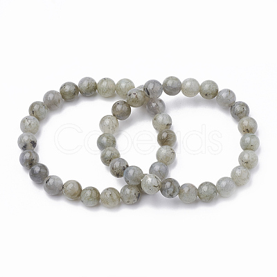 Natural Labradorite Beaded Stretch Bracelets G-T104-29-1