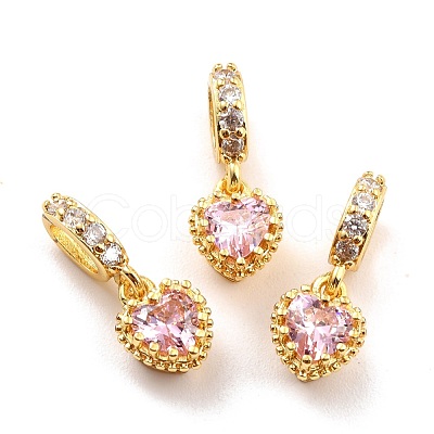 Brass Micro Pave Cubic Zirconia European Dangle Charms KK-A156-03G-RS-1