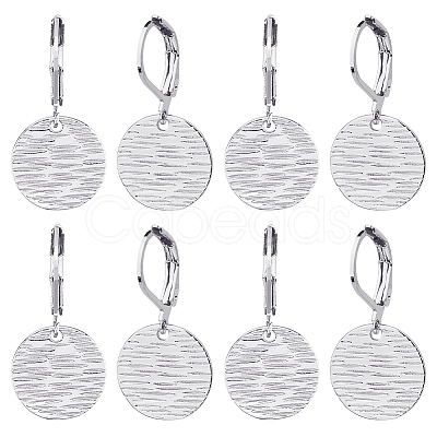 4 Pairs Brass Textured Flat Round Leverback Earrings EJEW-HS0001-22P-1