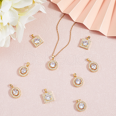 9Pcs 3 Style Brass Micro Pave Cubic Zirconia Pendants KK-BBC0019-44-1
