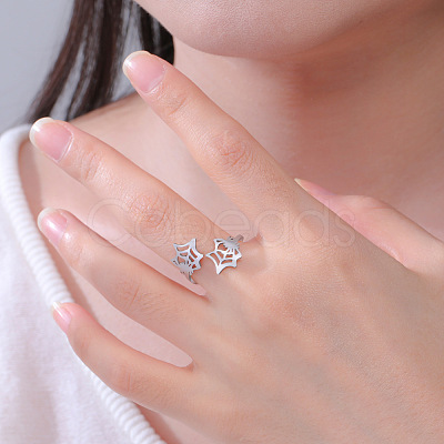 Halloween 304 Stainless Steel Spider Web Cuff Open Rings WGB2691-01-1