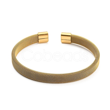 304 Stainless Steel Wire Mesh Cuff Bangles for Women LS-BJEW-D022-01C-G-1