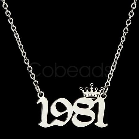 Crown Birth Year 201 Stainless Steel Pendant Necklaces for Women FS-WG4E8F2-42-1