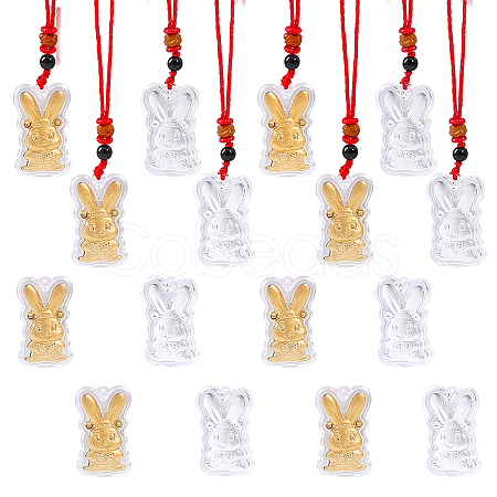 16Pcs 2 Colors Gold Foil Rabbit Pendant Necklaces Set with Red Ropes NJEW-CA0001-08-1