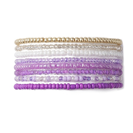 8Pcs 8 Color Glass Seed Beaded Stretch Bracelets Set for Women BJEW-JB09661-03-1