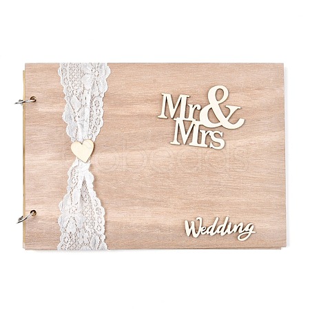 Wooden Wedding Guestbooks Notepad AJEW-M206-17-1