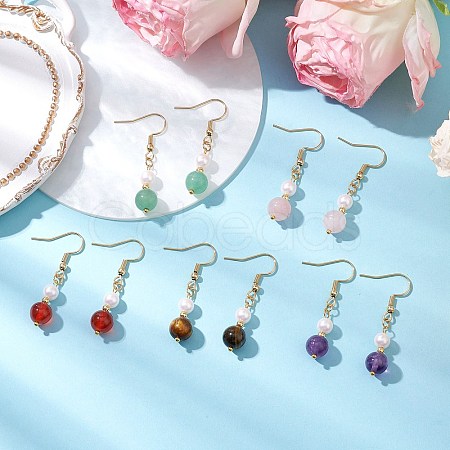 Natural Gemstone Round Dangle Earrings for Women EJEW-JE06334-1