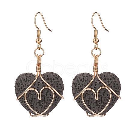 Heart Natural Lava Rock Dangle Earrings for Women EJEW-JE04973-1