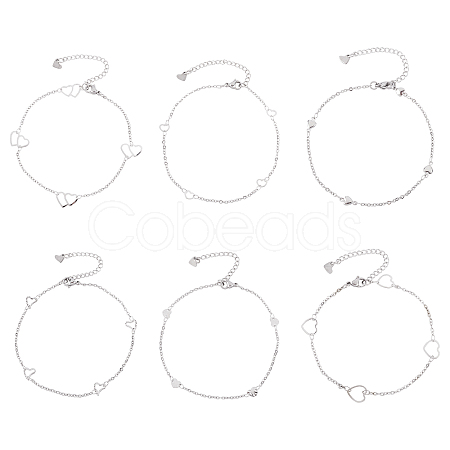 6Pcs 6 Styles 304 Stainless Steel Cable Chain Anklets AJEW-UN0001-12-1