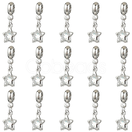 10Pcs Alloy Crystal Rhinestone Star European Dangle Charms MPDL-YW0001-06-1