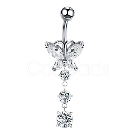 Clear Cubic Zirconia Dangle Belly Button Rings WG9960A-05-1