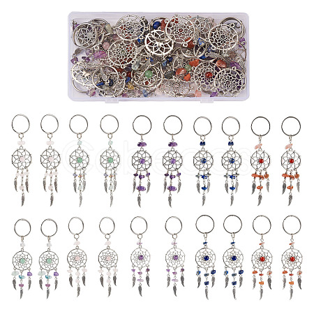 20Pcs 10 Style Natural Chip Gemstone Keychain KEYC-KS0001-05-1