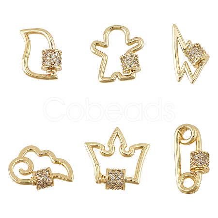 Brass Micro Pave Clear Cubic Zirconia Screw Carabiner Lock Charms KK-PH0004-54G-1