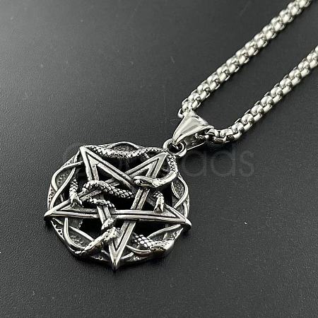 304 Stainless Steel Punk Skull Pentagram Pendant Necklaces for Men's Jewelry WZ8704-1