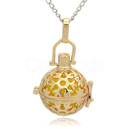Golden Tone Brass Hollow Round Cage Pendants KK-J232-05G-1