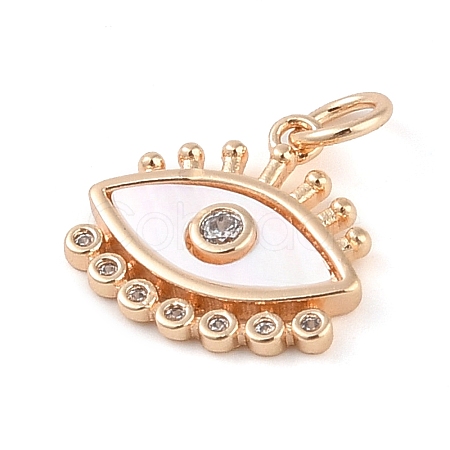 Brass Pave Clear Cubic Zirconia & Shell Eye Charms with Jump Rings KK-Q816-04G-1