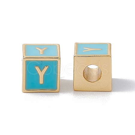 Rack Plating Brass Enamel Beads KK-B060-04G-06Y-1