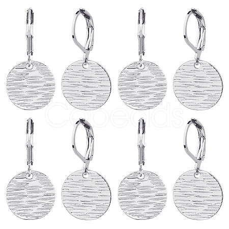 4 Pairs Brass Textured Flat Round Leverback Earrings EJEW-HS0001-22P-1