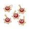 Handmade Evil Eye Lampwork Pendants, with Rack Plating Real 18K Gold Plated Brass Findings, Long-Lasting Plated, Snowflake Charm, FireBrick, 15x14x4mm, Hole: 4x6.5mm