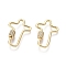 Brass Micro Pave Cubic Zirconia Screw Carabiner Lock Charms, for Necklaces Making, Cross, Golden, 30x21x2mm